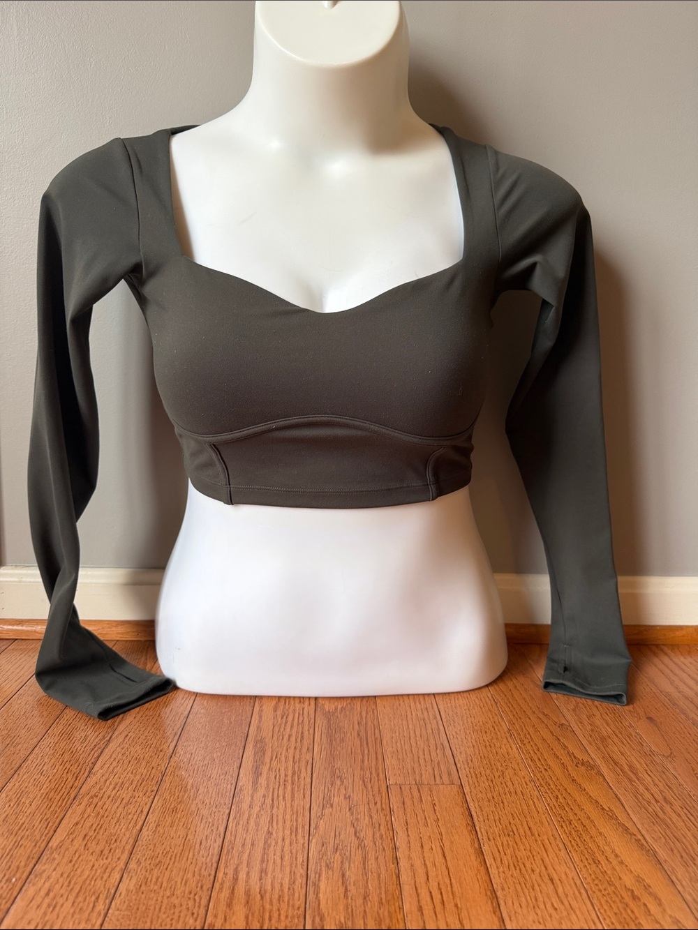 POPFLEX Olive Scoop-Neck Long Sleeve Crop Top
